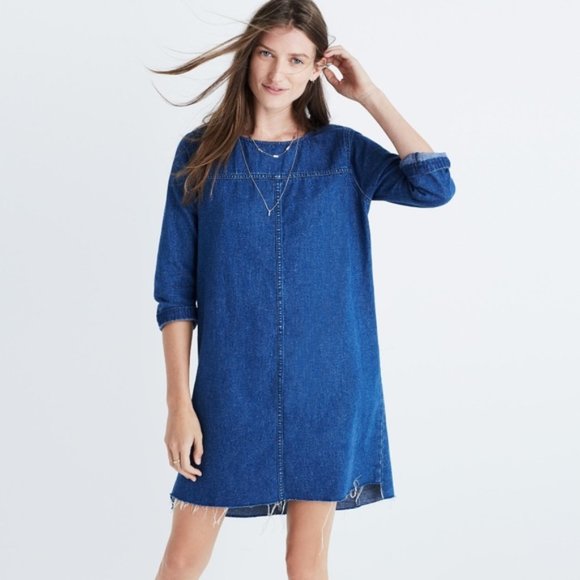 raw hem denim dress
